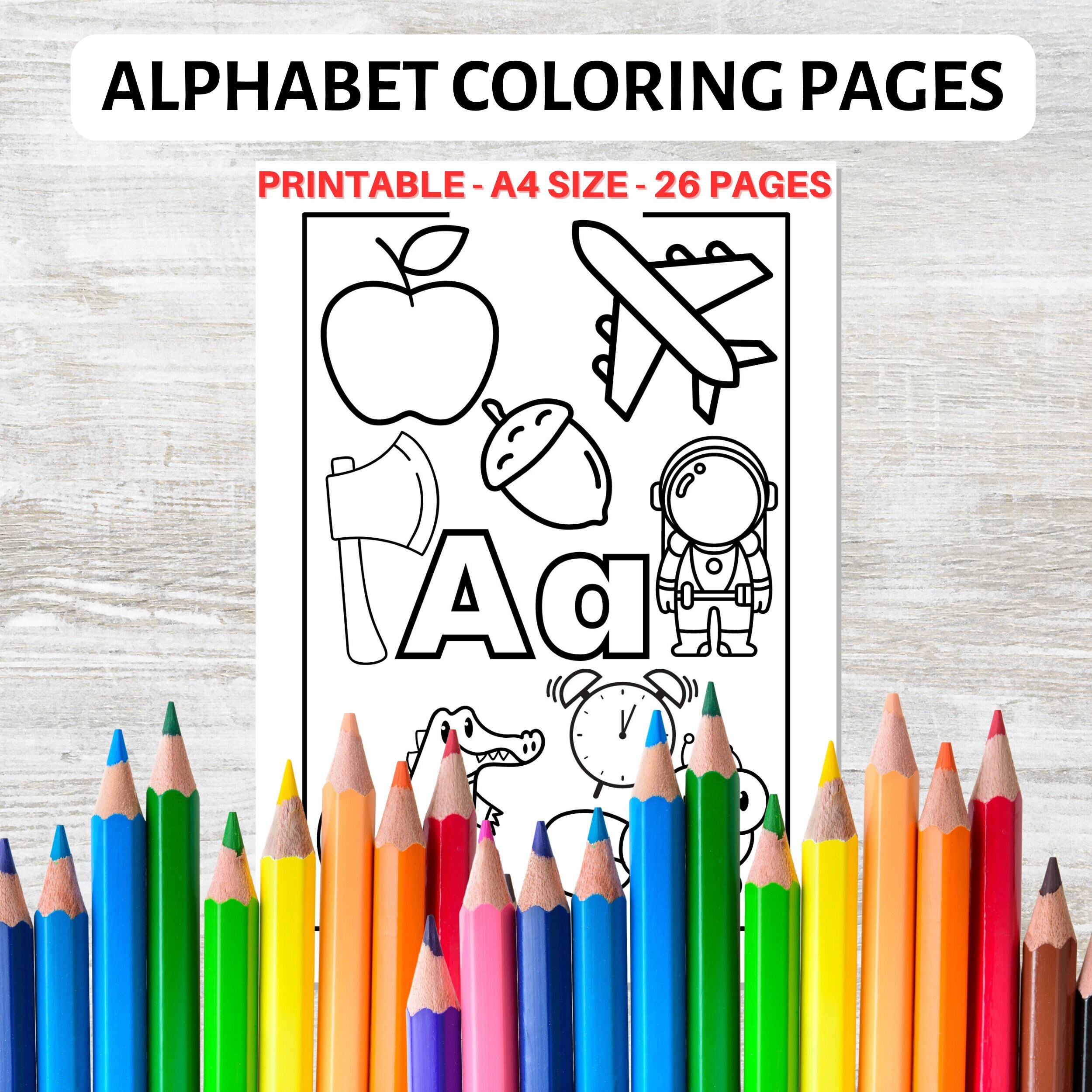 Alphabet Printable Coloring Sheets for Toddlers, Instant Download, 26