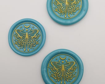 Ímãs de geladeira artesanais com lacre de cera em formato de mariposa azul, conjunto de 3.