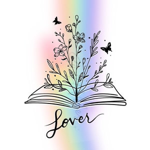 5 arquivos digitais Lover PNG livros borboleta arco-íris