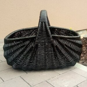Black wicker shopping basket, Ecological basket, Handmade picnic basket, Painted Basket, Eco, Eco basket, Handwoven storage box KZ 08 image 3
