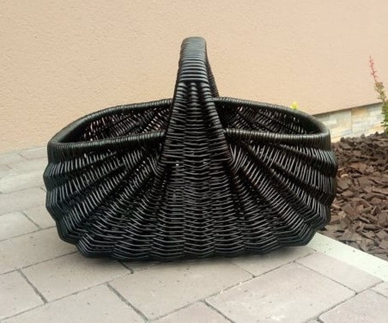Black wicker shopping basket, Ecological basket, Handmade picnic basket, Painted Basket, Eco, Eco basket, Handwoven storage box KZ 08 image 3