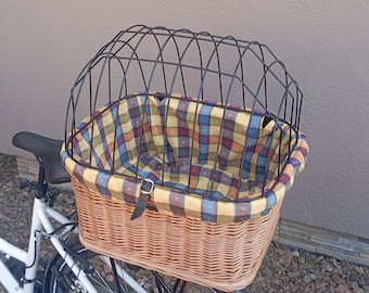 Cesta Trasera para Bicicleta para Perros Grandes, Cesta de Bicicleta de Mimbre Hecha a Mano para Transportín de Perros en color NATURAL con Almohada, Cesta de Viaje - BAG 29