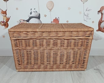 Commode en osier de couleur naturelle, Panier de rangement, Décoration d'intérieur, Coffre à jouets, Coffre à jouets en osier, Panier à jouets pour enfant, Taille 70 cm, Produit polonais PZ 38