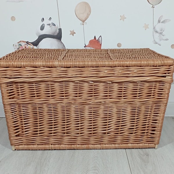 Commode en osier de couleur naturelle, Panier de rangement, Décoration d'intérieur, Coffre à jouets, Coffre à jouets en osier, Panier à jouets pour enfant, Taille 70 cm, Produit polonais PZ 38