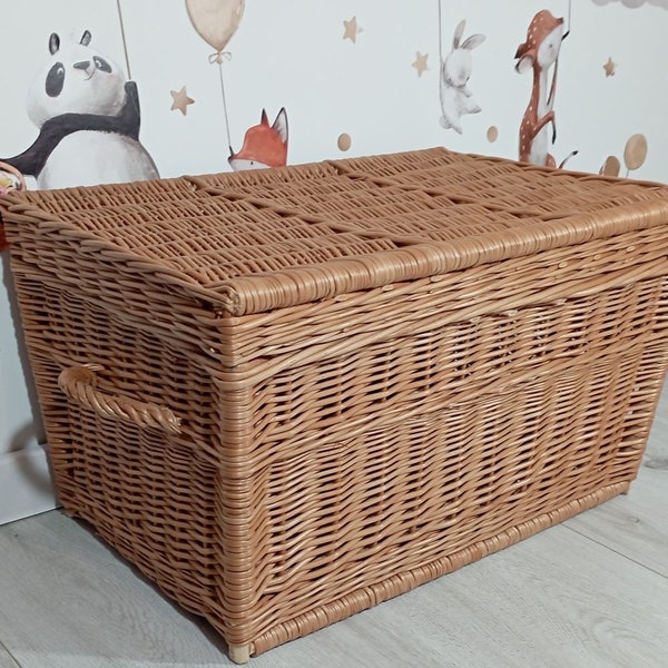 Grand panier de rangement pour jouets, panier en osier de couleur NATUREL, chambre de tout-petit, coffre à jouets, décoration d'intérieur, coffre à jouets en osier PZ 39