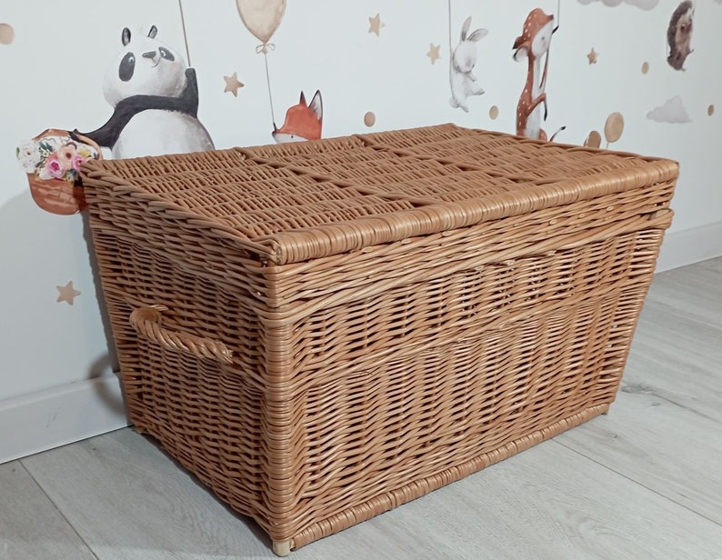 Grand panier de rangement pour jouets, panier en osier de couleur NATUREL, chambre de tout-petit, coffre à jouets, décoration d'intérieur, coffre à jouets en osier PZ 39 image 1