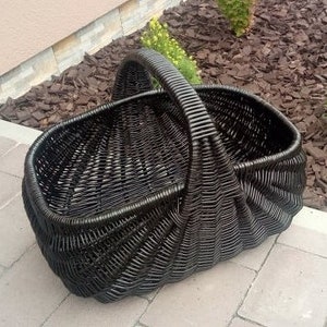 Black wicker shopping basket, Ecological basket, Handmade picnic basket, Painted Basket, Eco, Eco basket, Handwoven storage box KZ 08 image 2