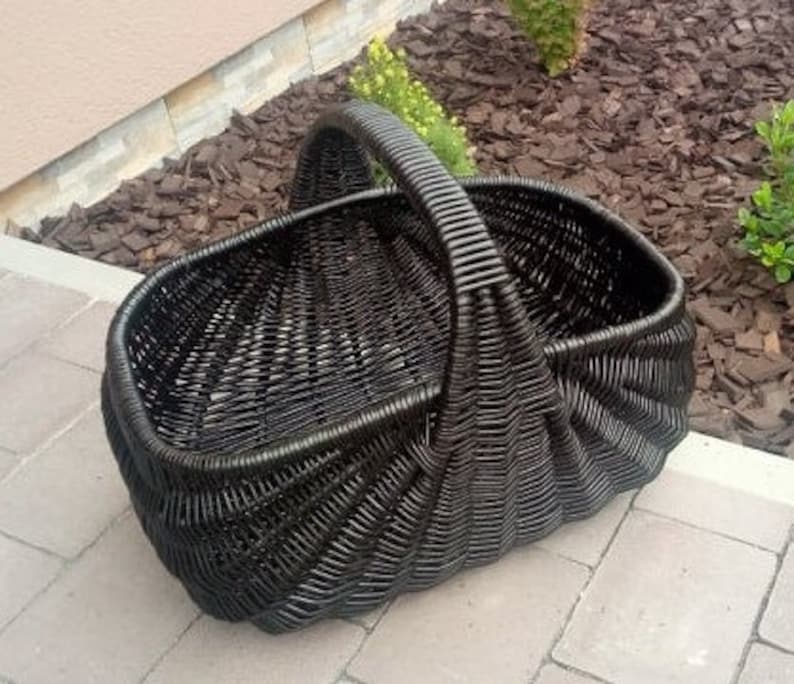 Black wicker shopping basket, Ecological basket, Handmade picnic basket, Painted Basket, Eco, Eco basket, Handwoven storage box KZ 08 image 2