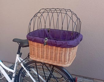 Cesta Trasera para Bicicleta para Perros Grandes, Cesta de Bicicleta de Mimbre Hecha a Mano para Transportín de Perros en color NATURAL con Almohada, Cesta de Viaje - BAG 31