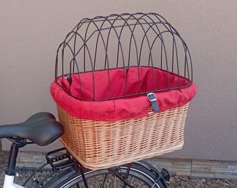 Cesta Trasera para Bicicleta para Perros Grandes, Cesta de Bicicleta de Mimbre Hecha a Mano para Transportín de Perros en color NATURAL con Almohada, Cesta de Viaje - BOLSA 30