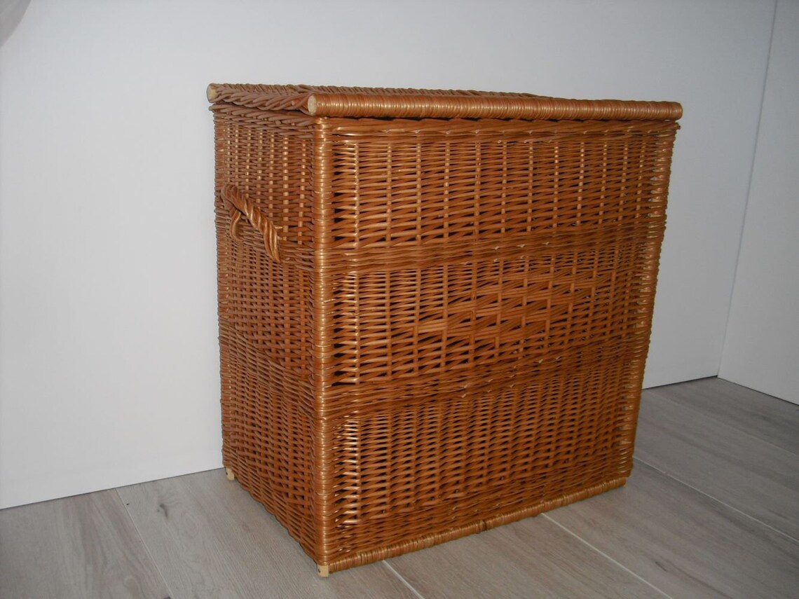 Large Rectangular Wicker Basket With Lid, Wicker Toy Storage, Natural Home Decor, Boho Storage