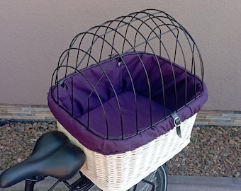 Cesta de mimbre para bicicleta hecha a mano para perro, transportín en color BLANCO, inserto de material, para viajar con mascota, producto polaco BOLSA 26