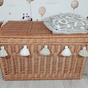 Wicker chest in natural color with fringes, Wicker storage chest, toddler room, wicker toy chest, child toy basket, storage basket  PZ 35