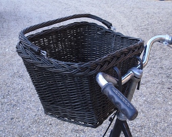 Wicker bicycle basket in Black, Hand-made bicycle basket mounted on handlebar hooks, gift for bicycle lover, eco-gift for Her  KR 05