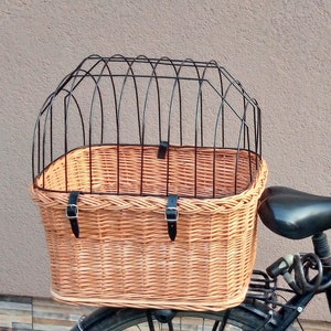 Rear Bicycle Basket large Dogs, Handmade wicker bicycle basket for a dog carrier in NATURAL color with a pillow, Travel basket - BAG 07