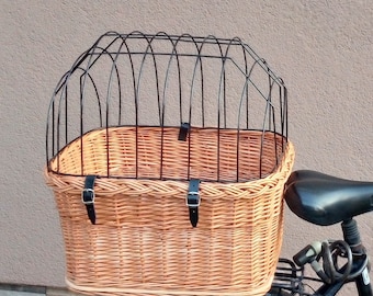 Panier de vélo arrière pour grands chiens, Panier de vélo en osier fait main pour un transporteur de chien de couleur NATUREL avec un oreiller, Panier de voyage - SAC 07