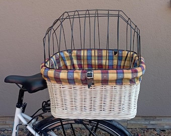 Cesta de mimbre para bicicleta hecha a mano para perro, transportín en color BLANCO, inserto de material, para viajar con mascota, producto polaco BOLSA 28
