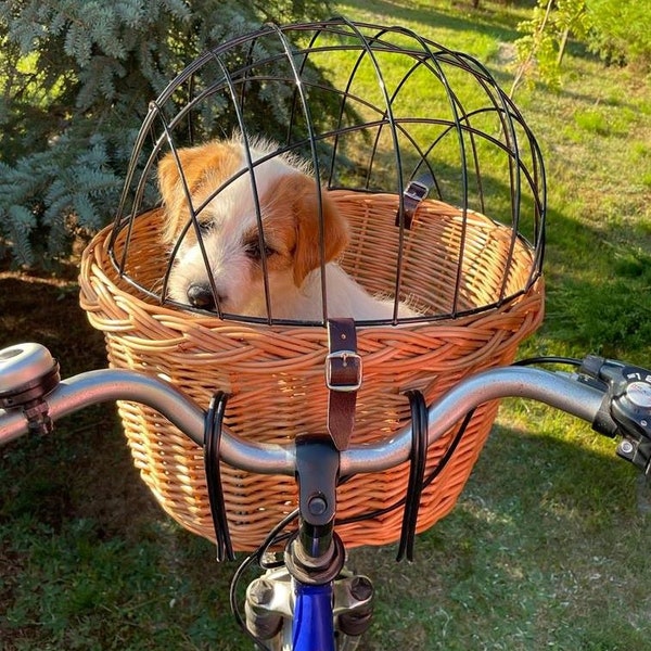 MEDIUM carrier for a dog or cat, Wicker bike basket, Handmade bike basket for animals in NATURAL color, made of real wicker - TR 07