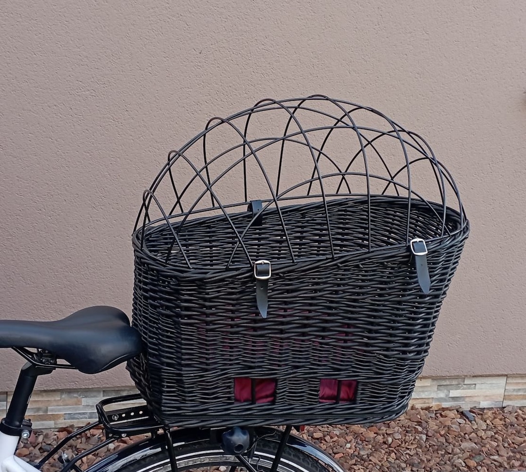 Rear Wicker Bike Basket for Pets, Small Animals Carrier With a Pillow