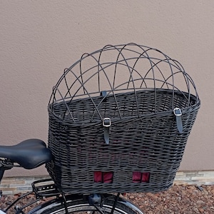 Rear wicker bike basket for pets, small animals carrier with a pillow, BLACK,  transport basket, travelling with pet - BAG 12