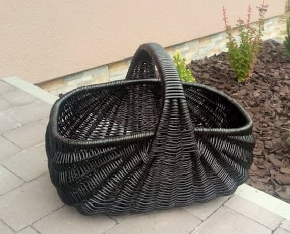 Black wicker shopping basket, Ecological basket, Handmade picnic basket, Painted Basket, Eco, Eco basket, Handwoven storage box KZ 08