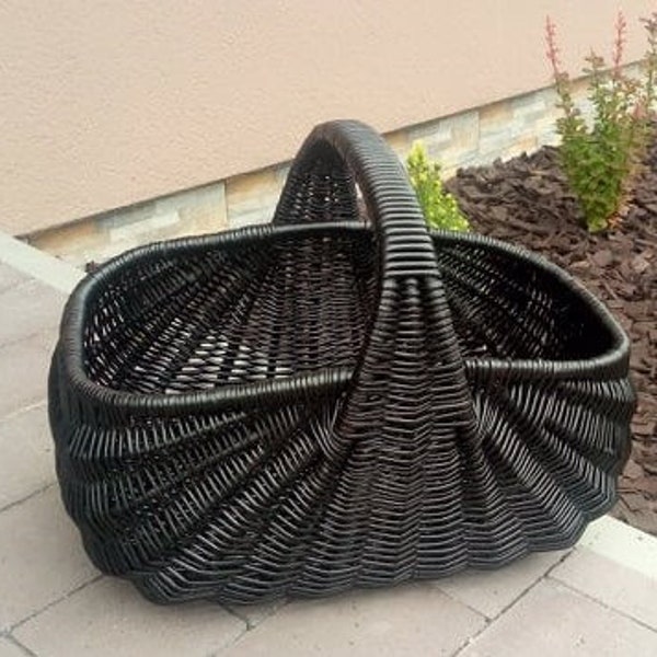 Black wicker shopping basket, Ecological basket, Handmade picnic basket, Painted Basket, Eco, Eco basket, Handwoven storage box KZ 08