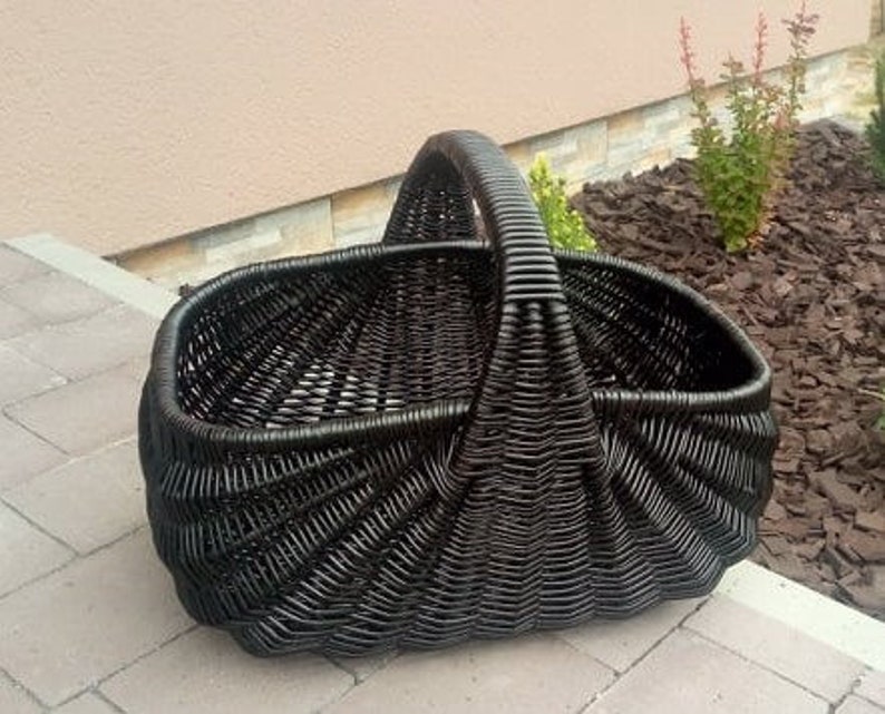 Black wicker shopping basket, Ecological basket, Handmade picnic basket, Painted Basket, Eco, Eco basket, Handwoven storage box KZ 08 image 1