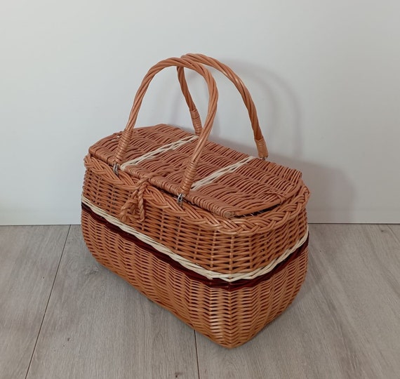Weiden-Einkaufskorb mit Deckel, abschließbare Handtasche, Picknickkorb, Naturweidenzubehör, ökologischer Picknickkorb TOR 08