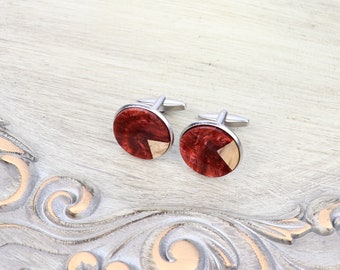 Wooden Cufflinks, Resin And Olive Wood Cufflinks, Red Resin Cufflinks, Men Accessories, Wedding Cufflinks, Groomsmen Gifts, Gift for Him