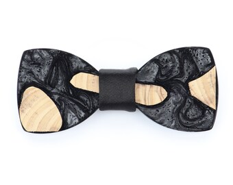 Papillon in resina e legno d'ulivo, papillon in resina nera, accessori in legno e resina per uomo, regali personalizzati, regalo per testimoni