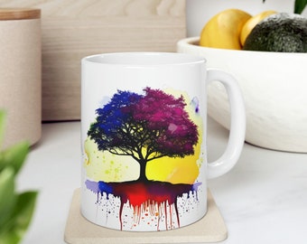 Ceramic Coffee Mug with Stunning Watercolor Tree of Life Print 6th anniversary gift