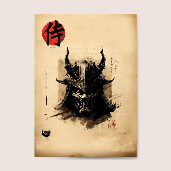 Samurai Oni - Wall Art im vintage Stil, japansiche Wanddekoration