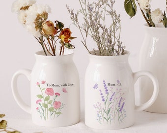 Vase en céramique pour maman, vase floral pour grand-mère, petit vase personnalisé, vase dessiné à la main, cadeau pour nounou, cadeau pour maman, cadeau pour femme, cadeau de fête des mères, jardin de nounou