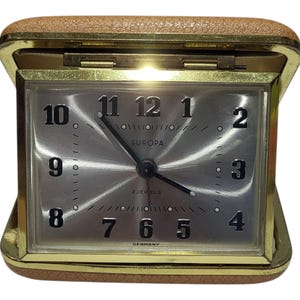 Vintage Europa Travel Alarm Clock 2 Jewels Germany Wind-Up
