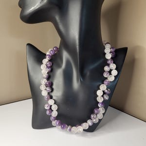 Vintage Amethyst and Rose Quartz Beaded Necklace Hand-Wired Gemstone Strand with Faceted and Polished Beads