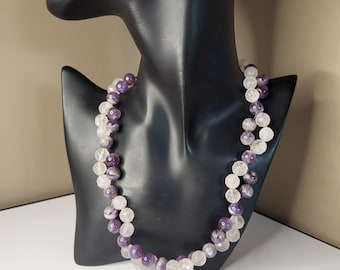 Vintage Amethyst and Rose Quartz Beaded Necklace Hand-Wired Gemstone Strand with Faceted and Polished Beads