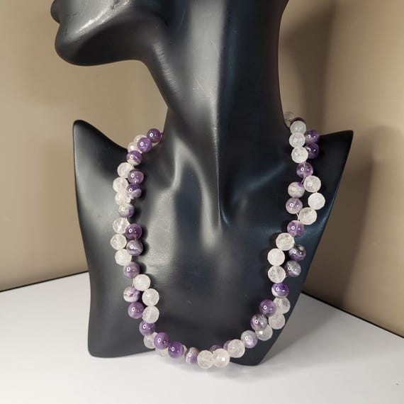 Vintage Amethyst and Rose Quartz Beaded Necklace Hand-wired