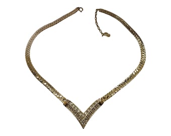 Vintage Christian Dior 1980s V Collar Necklace Gold Plated Swarovski Crystal Statement Choker