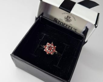 Vintage boho-granaatclusterring in zilver – maat nr