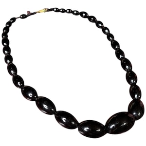 Antique Victorian Black Glass Graduated Beaded Necklace