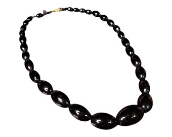 Antique Victorian Black Glass Graduated Beaded Necklace