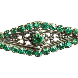 Small Czech Green Glass and Brass Filigree Brooch