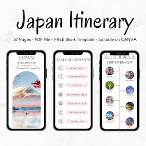Itinerario di viaggio in Giappone: Guida interattiva per dispositivi mobili (modello Canva modificabile)