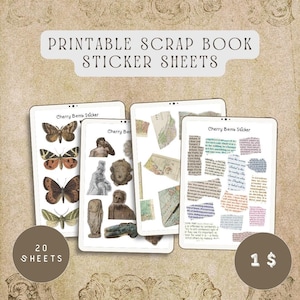 Printable Dark academia/ Vintage / Scrapbook Sticker Sheets | Journal Sticker Sheets, Stickers For Journaling, Bullet Journal Stickers