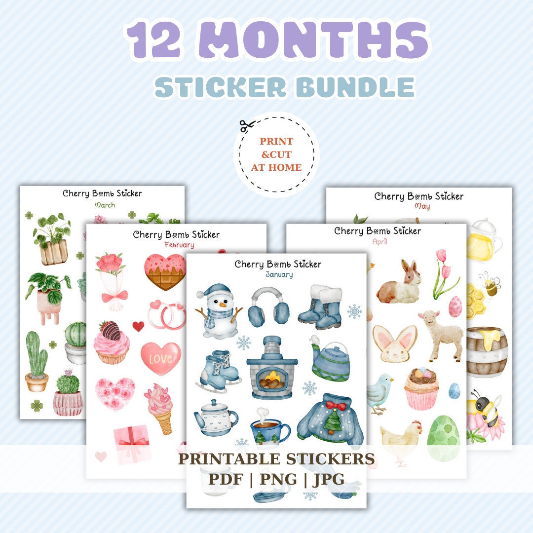 Printable 12-month Sticker Set: Seasonal Themes for Planners ...