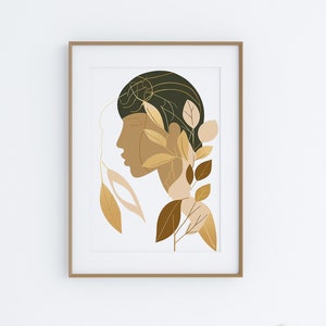Contemporary Female Portrait Digital Download, Botanical Wall Art Printable, Housewarming Gift, DIY Home Decor, Instant Download Artwork