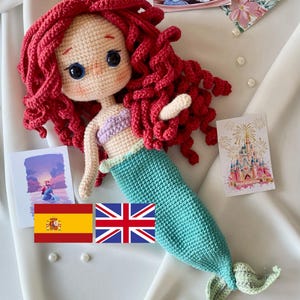 Prinsessan Lilla Sjöjungfrun Amigurumi Virkmönster Engelskt och Spanskt - Handgjord Prinsessdocka