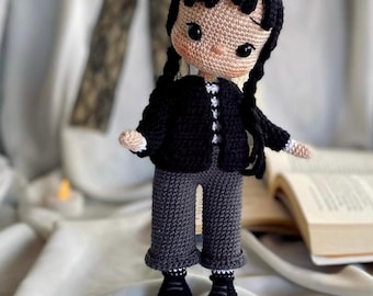 Wednesday Inspired Crochet Doll Pattern - Gothic Amigurumi (PDF)