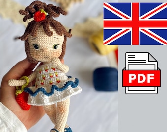 Muñeca Eva-Patrón Crochet Amigurumi Inglés PDF-fresa amante-muñeca hecha a mano