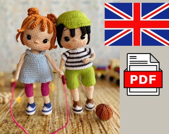 Crochet Amigurumi "Arda and Birce Twin Doll " Eng PDF Pattern, dolls with freckles, athlete dolls, boy and girl doll, doll making, handmade